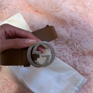 Gucci Brown Leather Belt with Silver Logo Buckle